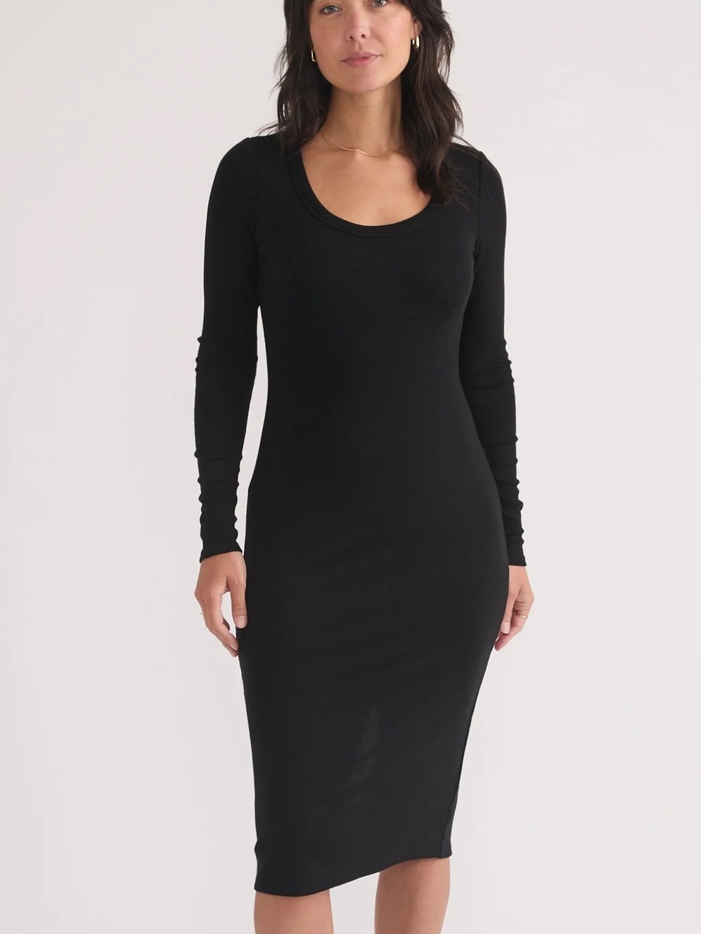 MARINE LAYER- black , size medium Lexi Rib Long Sleeve Midi Dress